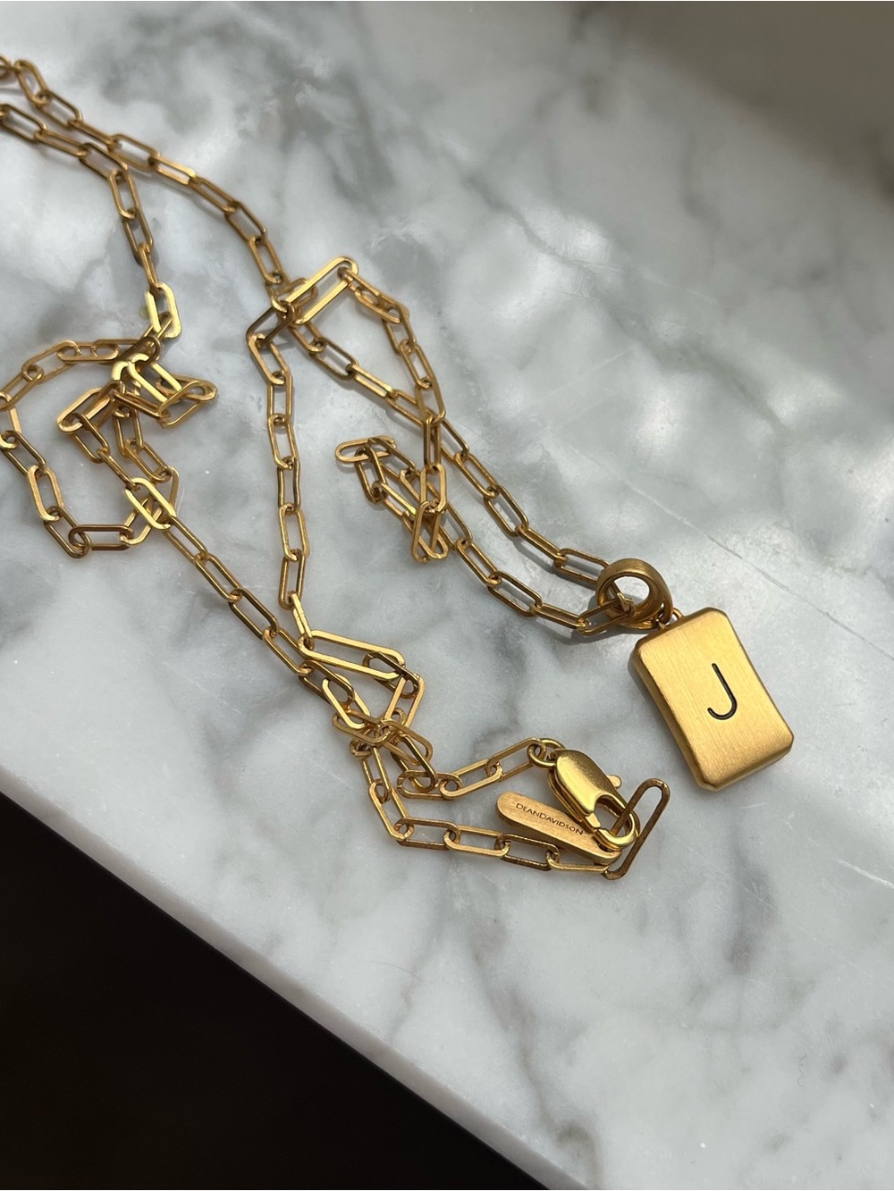 Dean Davidson Baguette 22k Plated Engraved Initial Pendant, Letter “J”